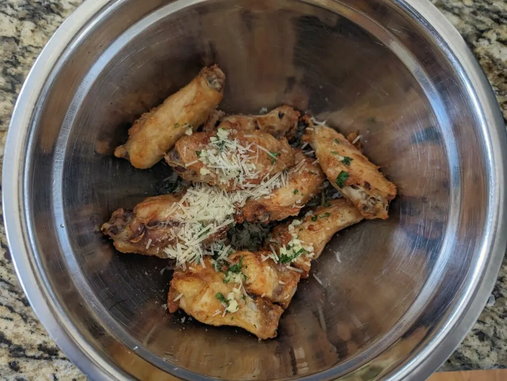 Chicken wings tossed with a garlic parmesan sauce.