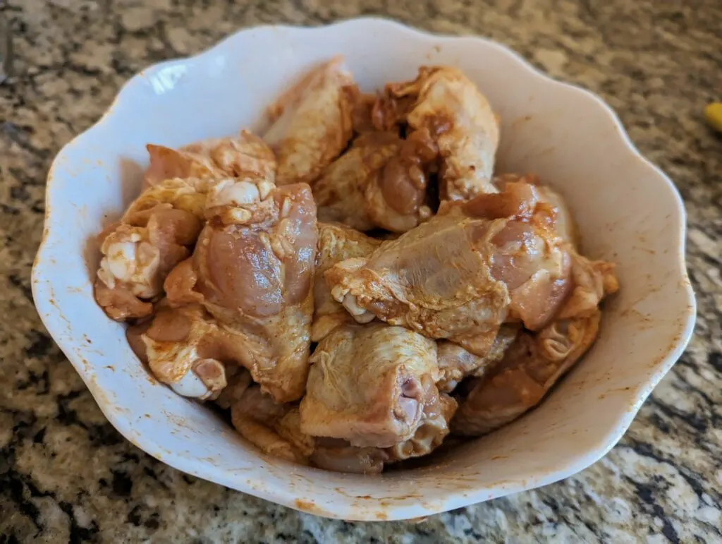 Chicken wings tossed with baking powder and spice.