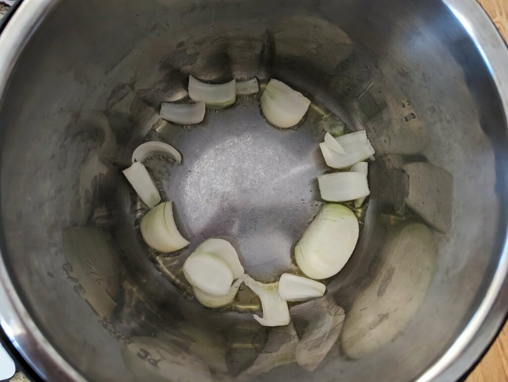 Onion sautéing in the Instant Pot.