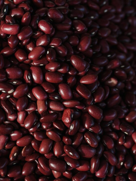 A close up of dried kidney beans. 