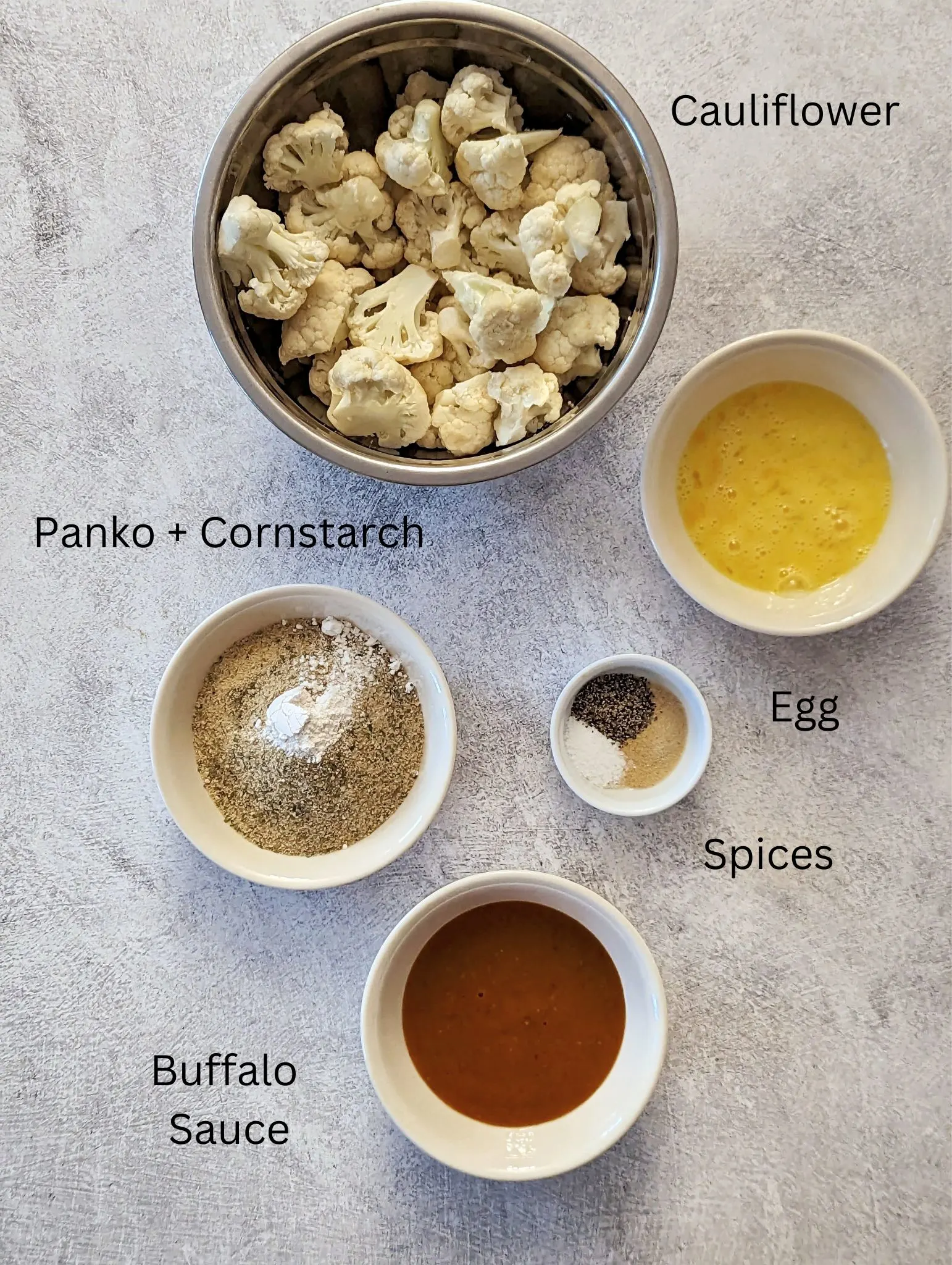 Ingredients for crispy cauliflower bites.
