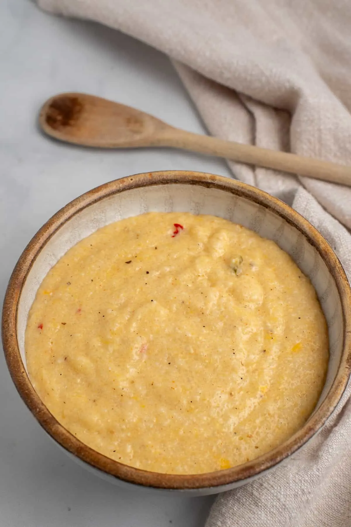 A bowl of pimento cheese grits. 