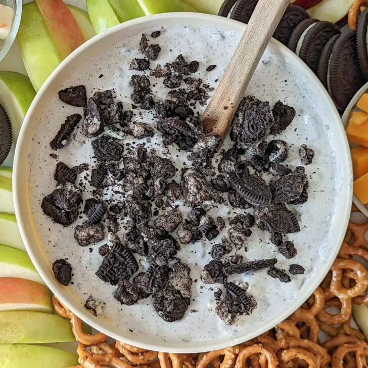 Oreo dip in a serving bowl.