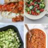 Four images of sides to serve with sloppy joes.