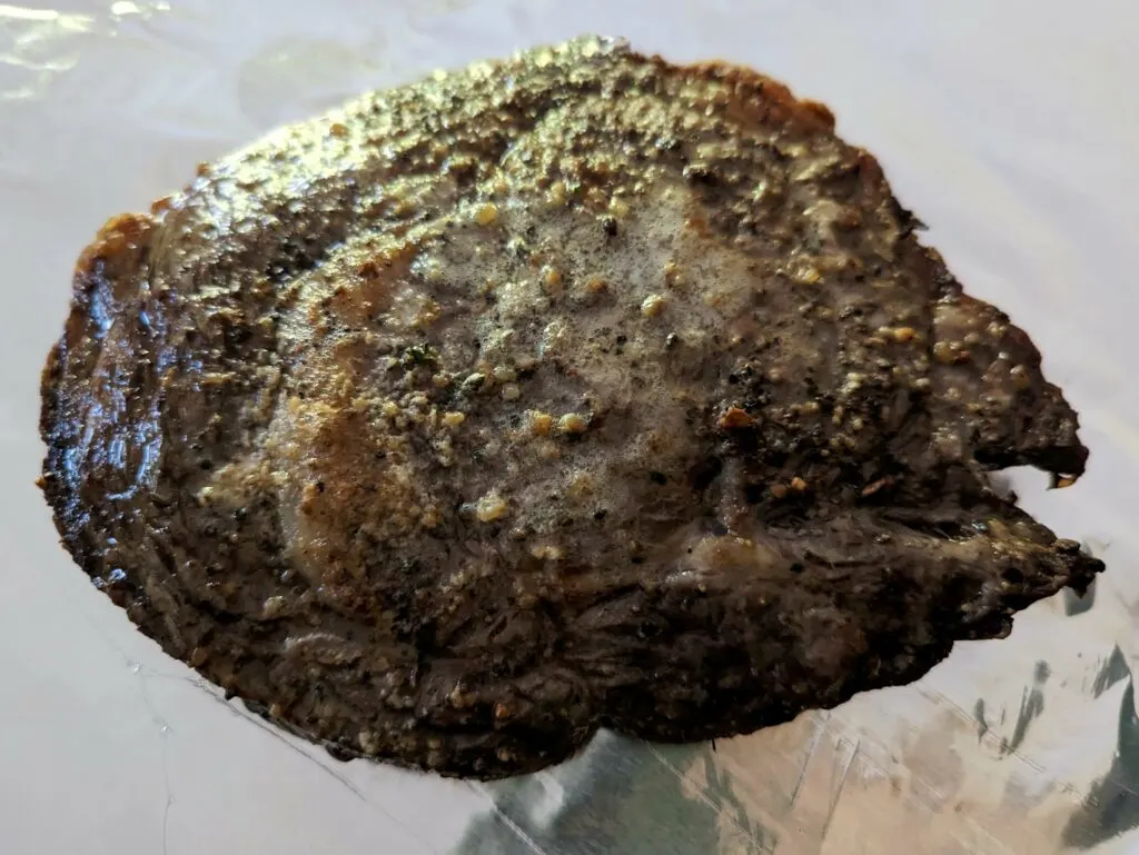 A steak resting before cutting.