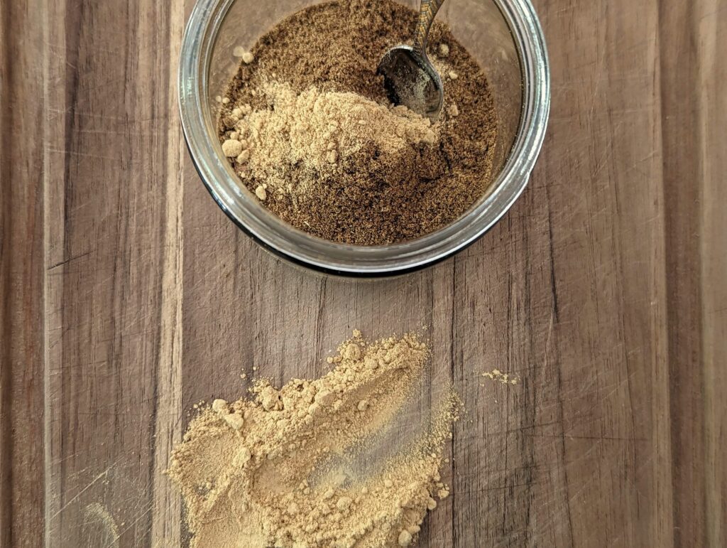 Ground ginger added to ground whole spices.