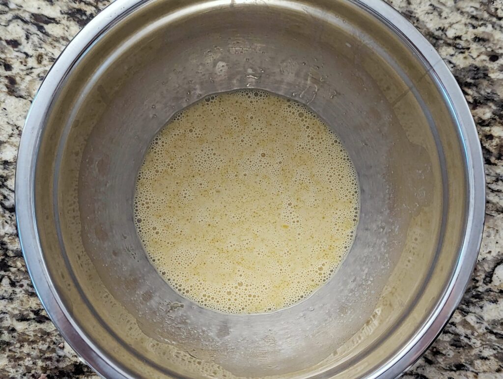 Wet ingredients in a mixing bowl.