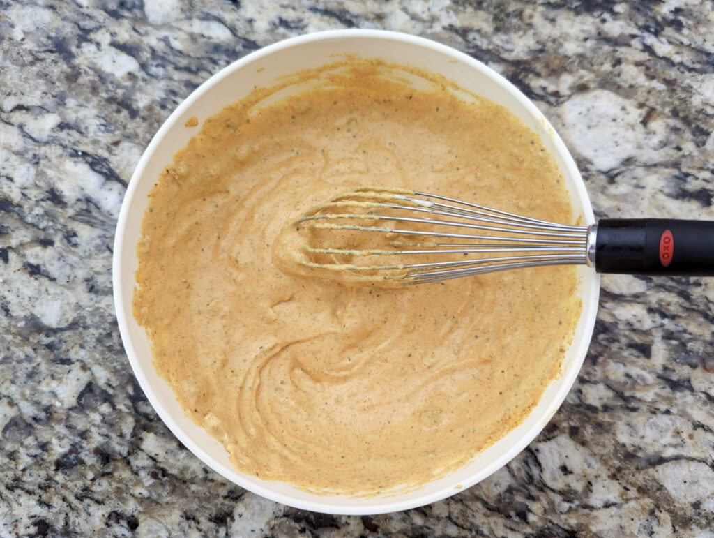 The ingredients for our McDonald's Big Mac Sauce Recipe combined in a small bowl. 