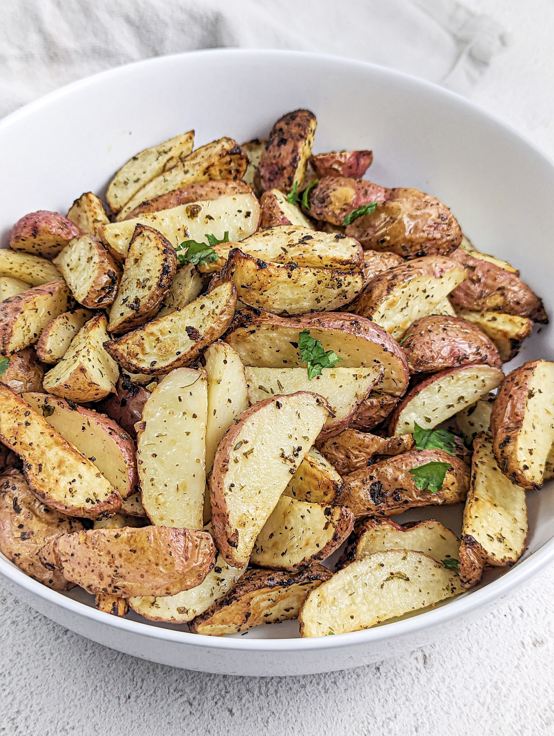 A plate of air fryer red potatoes. 