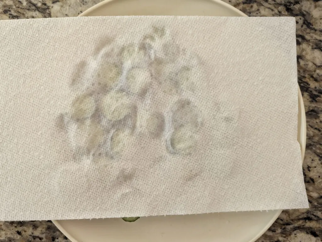 A paper towel pressed into the cucumbers.