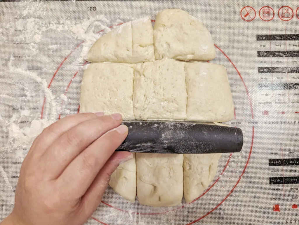 The dough cut into 8 sections.
