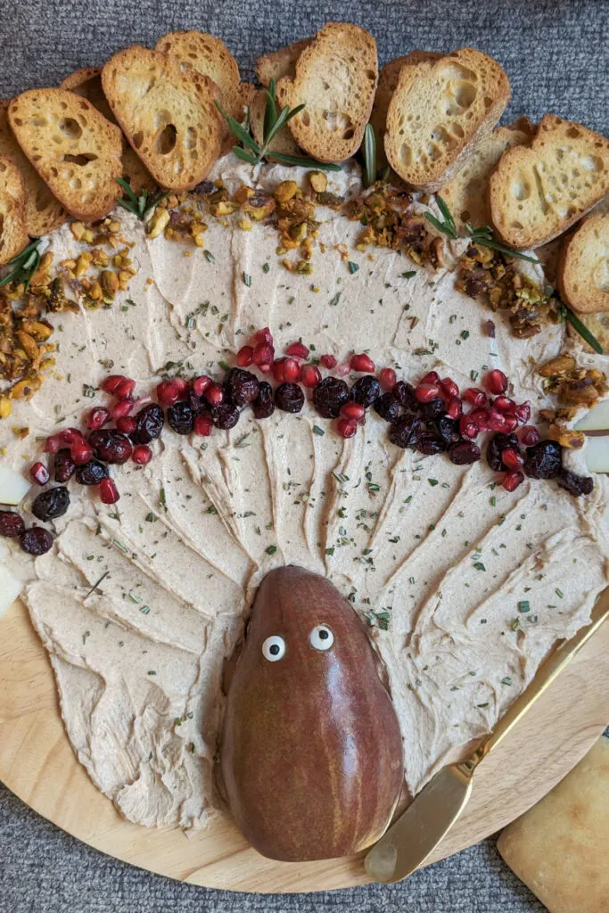 Thanksgiving butter board in the shape of a turkey.