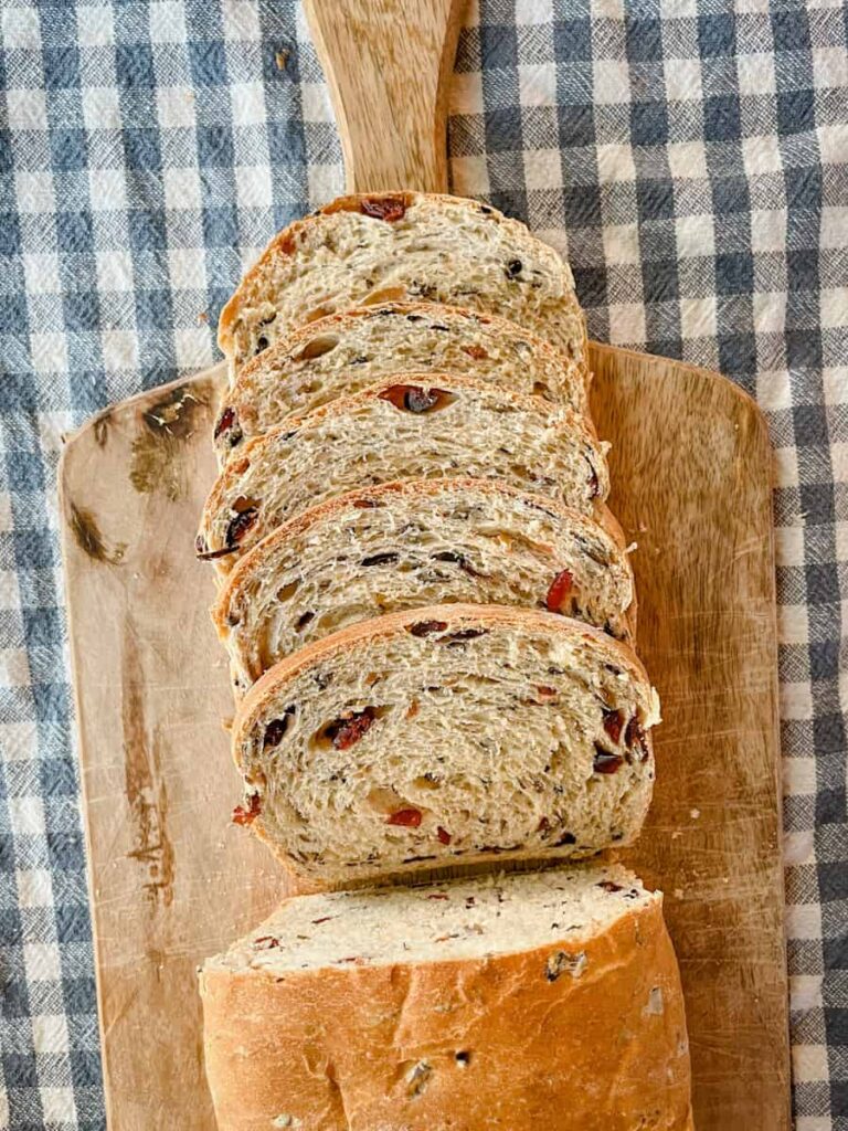 Sliced cranberry and wild rice bread.