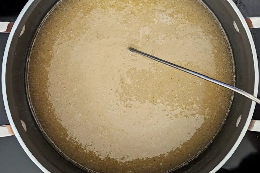 Syrup in a pot coming to temperature.