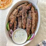 Beef Seekh Kabob in a serving dish.