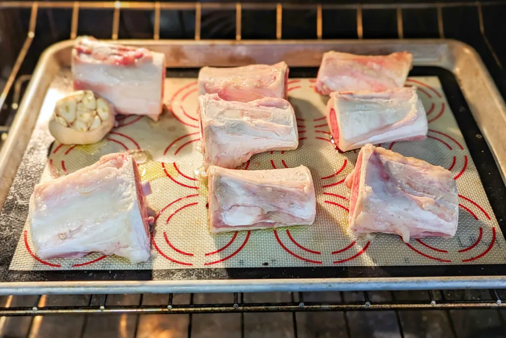 Bones roasted in the oven.