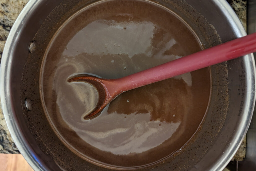 Melting chocolate added to the brown butter.