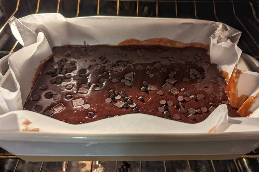 Brownies baking in the oven. 