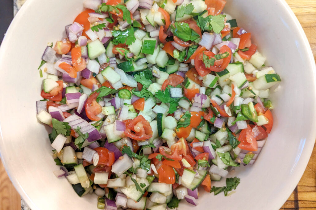 Kachumber Salad vegetables in a bowl.