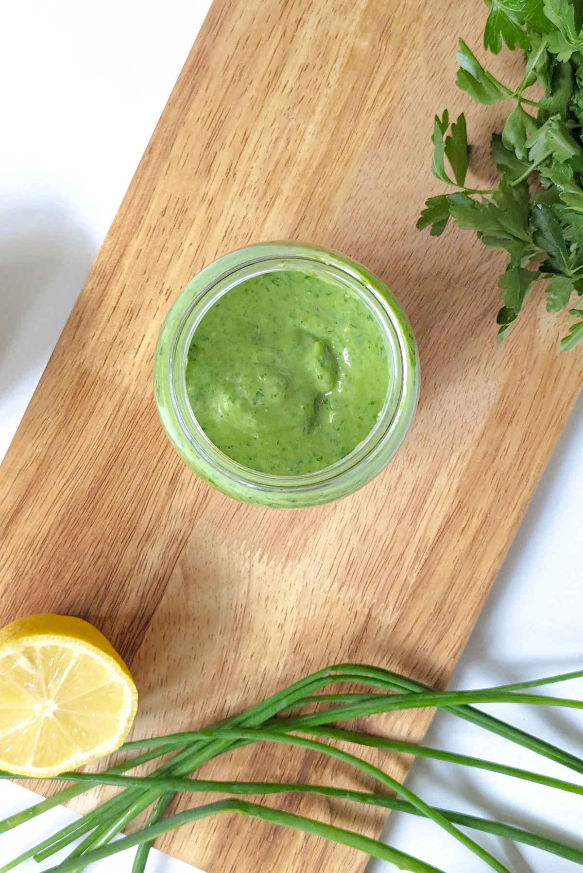 Avocado Green Goddess Dressing in a jar.