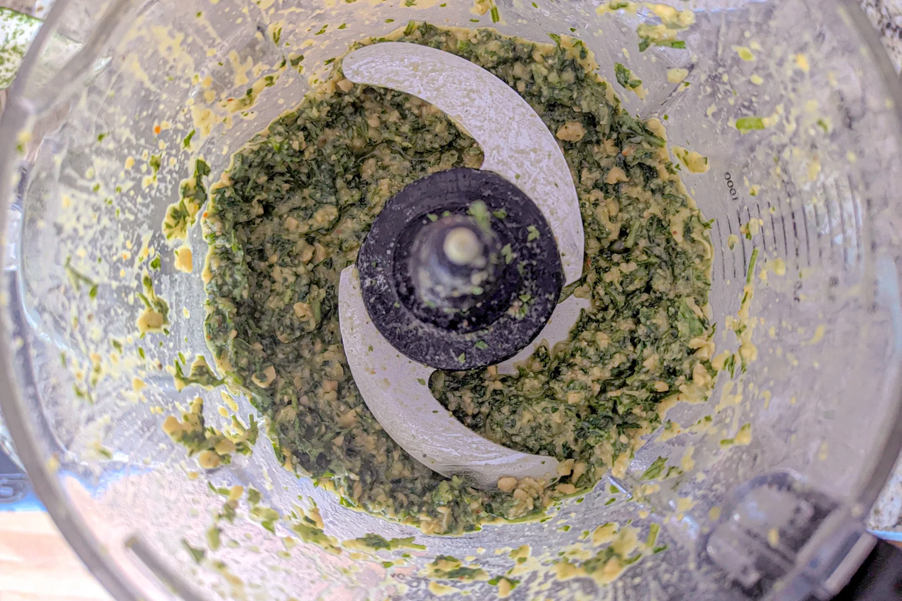 Falafel mixture in a food processor.