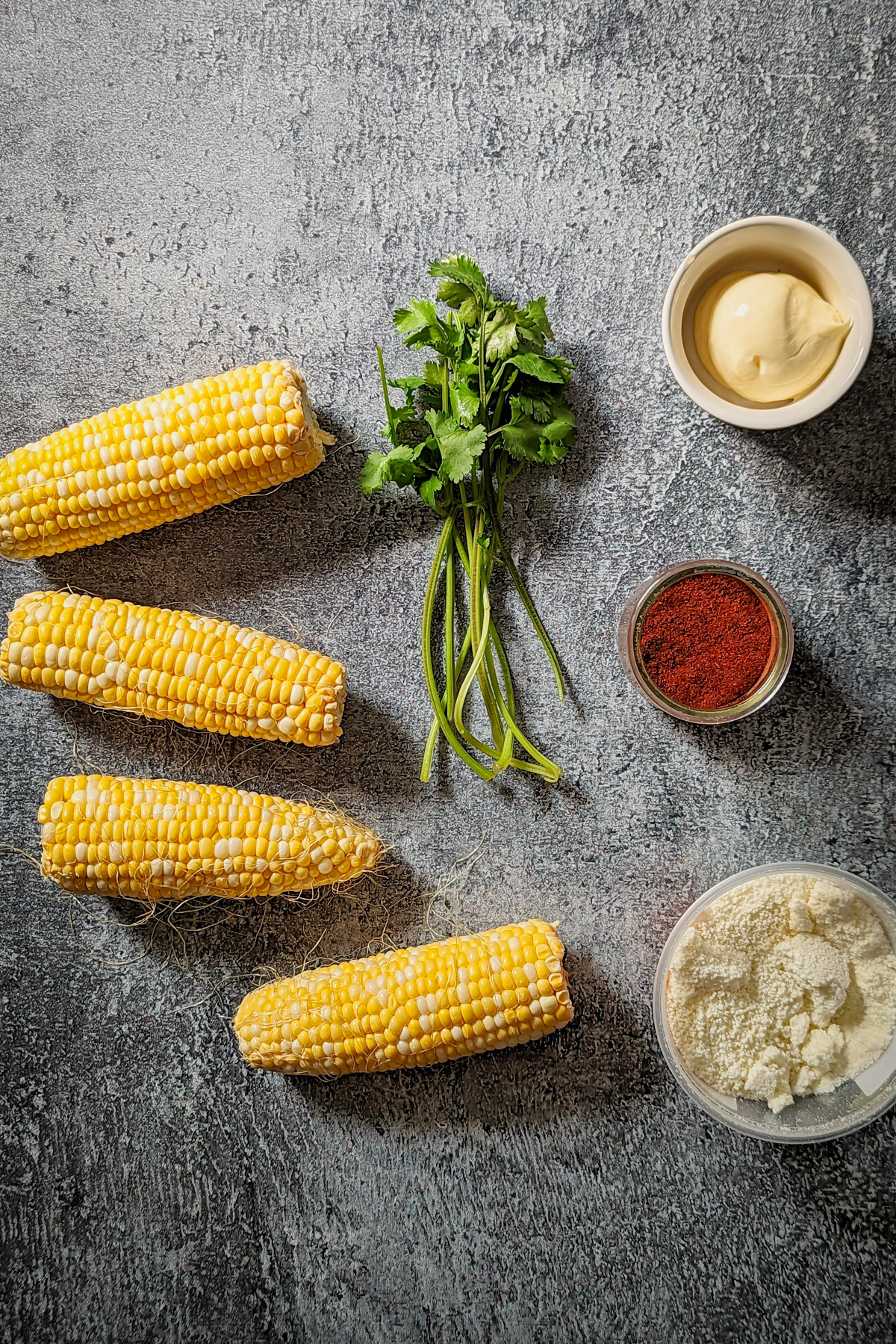 Ingredients for elotes Mexicano.