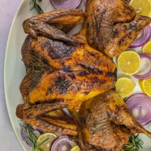 Tandoori turkey on a serving platter.