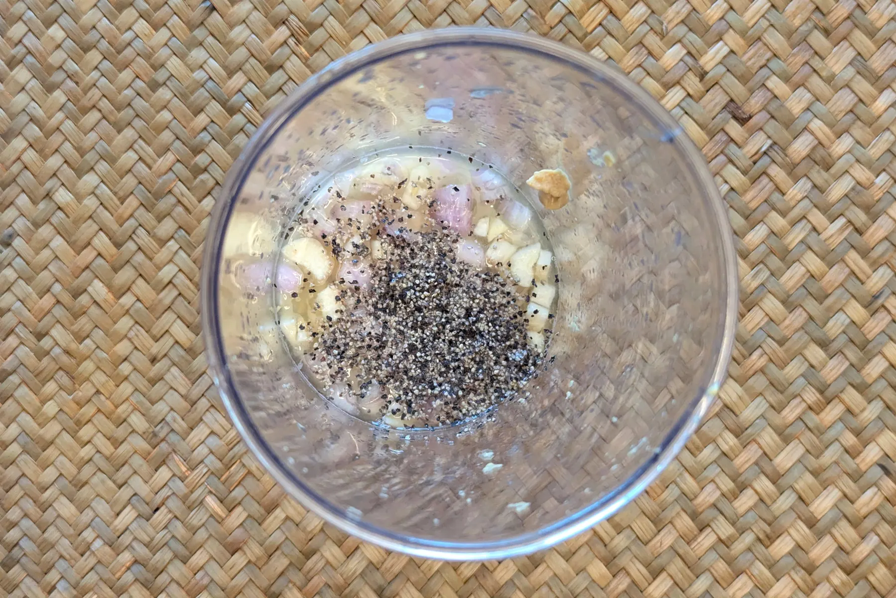 Dressing ingredients in a small blender.